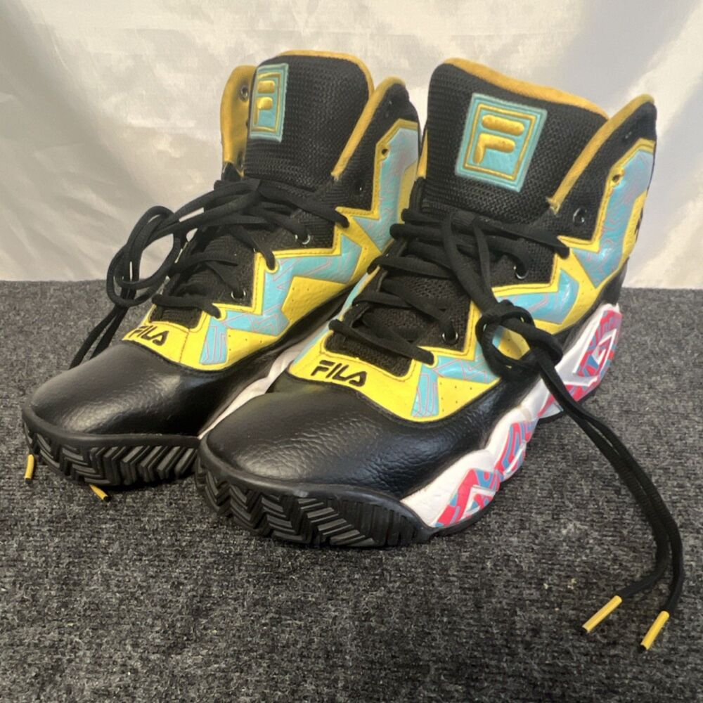 FILA MB High Top Basketball Sneakers Black Yellow Blue Men's Athletic Shoes 13 - Picture 4 of 16